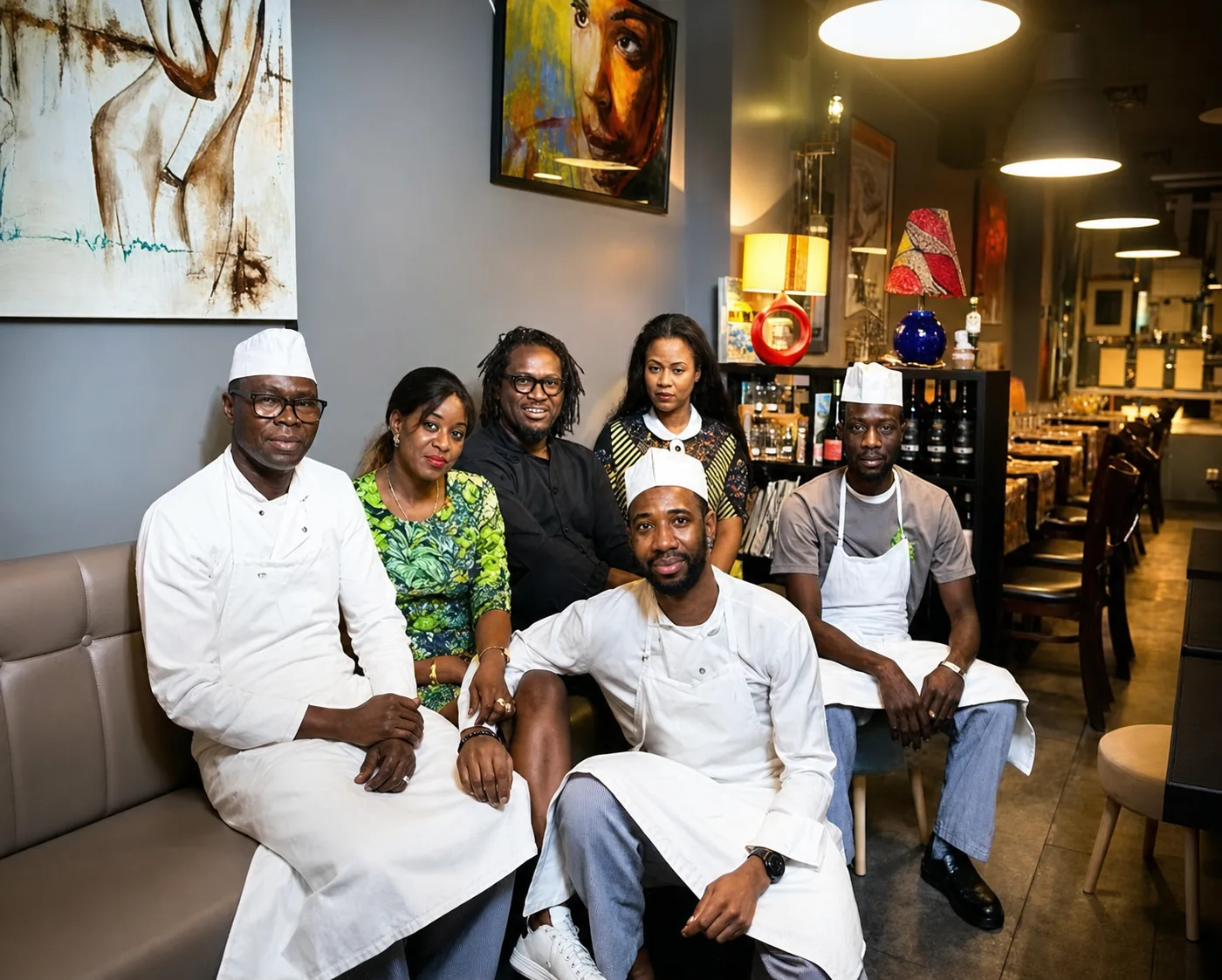 Raoul Coly entouré de son équipe au restaurant